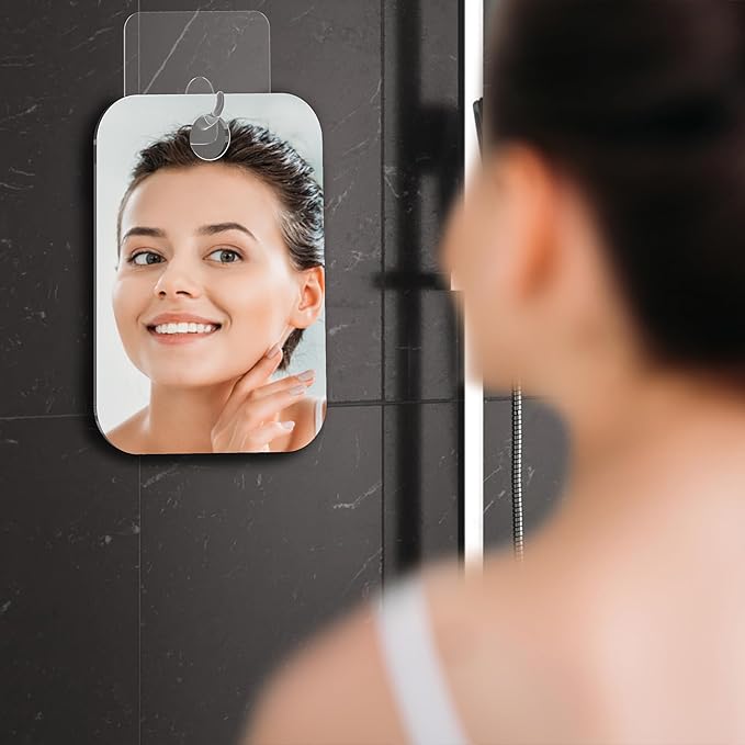 HONEYBULL Fogless Shower Mirror for Shaving – Anti-Fog Acrylic Mirror with Razor Holder, No-Drill Wall Mount, Flat Design for Steam Showers, Large 8x10in