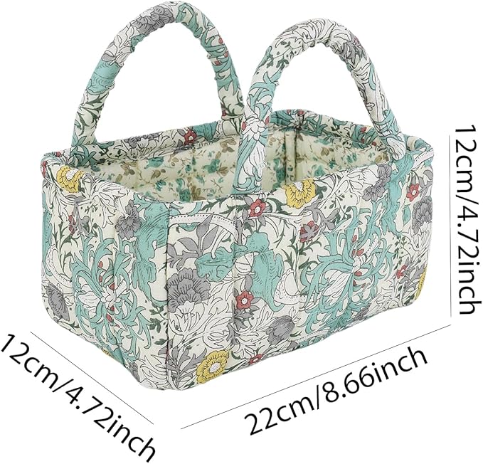 Quilted Fabric Storage Basket Floral Baby Diaper Caddy Quilted Basket for Nursery Bedroom Car Storage
