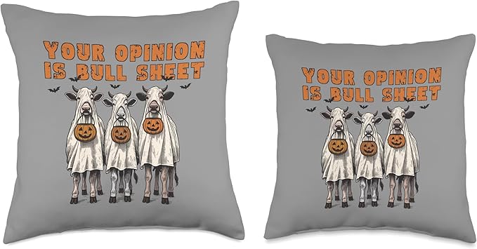 Your Opinion is Bull Sheet Ghost Costumed Cows Halloween Throw Pillow