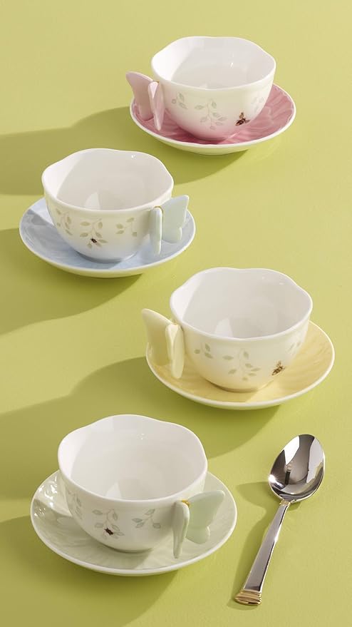 Lenox Butterfly Meadow Figural Cup and Saucer Set, Pink