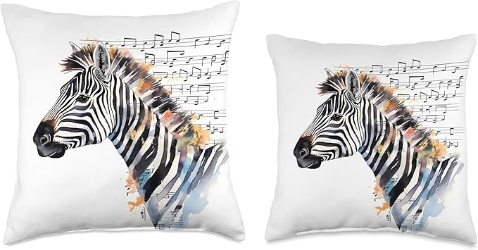 Zebra Associated With A Music Sheet Musical Zebra Zebra and Music Sheet Scenario Throw Pillow, 16x16, Multicolor