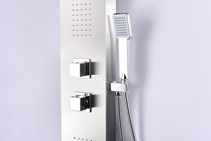 ANZZI Expanse Full Body Massage 2 Jetted Shower Panel System, Waterfall Shower Head Multi Function Shower Tower, Brushed Steel Shower Panels with Jet and Rainfall and Handheld, SP-AZ041