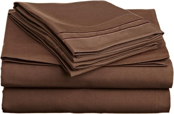 Lamma Loe Silky Soft Luxurious Supreme Microfiber 4-Piece Sheet Set with Embroidered Pillow Cases, Full, Chocolate Brown
