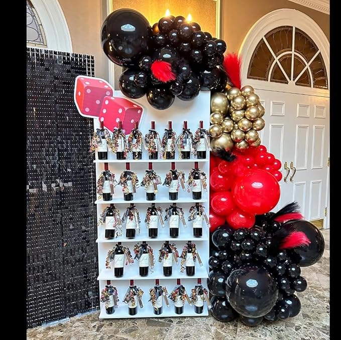 153Pcs Red and Black Gold Balloons Garland Arch Kit - 18 12 10 5 inch Different Size Black and Red Metallic Gold Balloons for Casino Anniversary Night Hollywood Movie Night Party Decorations