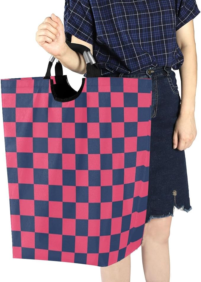 Purple and Blue American Plaid laundry baskets, collapsable and waterproof baskets for organizing with sturdy handle for toys clothing 51L canastas para ropa sucia ni?os