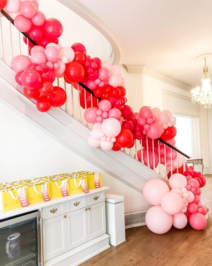Valentines Day Balloons Garland Arch Kit - 331Pcs Rose Petals Red Heart Foil Balloon Different Size Red Pink White Balloons for Valentine's Day Galentine's Day Anniversary Party Decorations