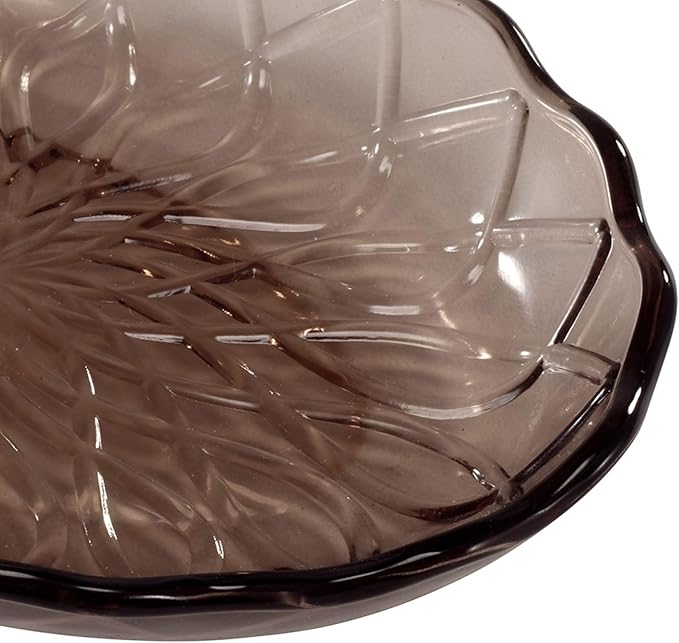 Nicole Miller – Soap Dish, Embossed Glass with Diamond Trellis Texture & Scalloped Rim, Perfect for Holding Bar Soap or Sponges on Bathroom & Kitchen Counters (Bijou Brown)
