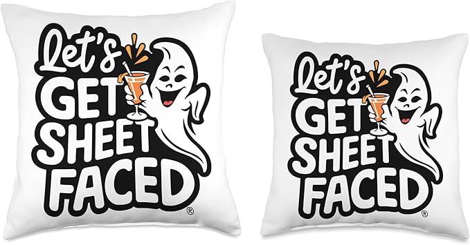 Let's Get Sheet Faced Halloween Ghost Throw Pillow
