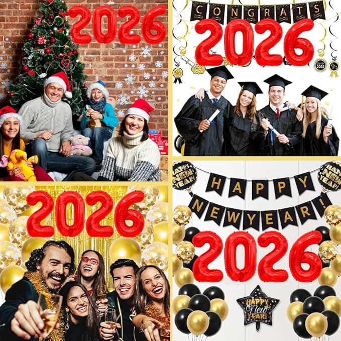 2026 Balloons Red 2026 Foil Number Balloons, 40 inch 2026 Balloons New Year, Large 2026 Mylar Balloons for 2026 New Years Eve Party Supplies Festival Birthday Anniversary Graduation Decorations