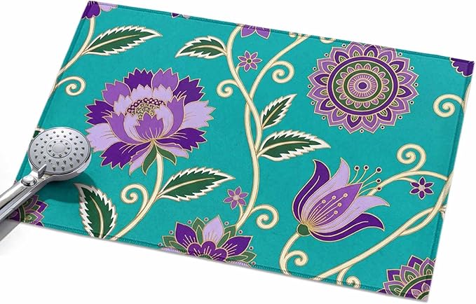 Area Rug 2x3ft, Bohemian Purple Flowers Washable Rugs for Living Room Bedroom, Paisley Floral Art Soft Non-Slip Area Rugs Rectangle Floor Carpet for Dining Room