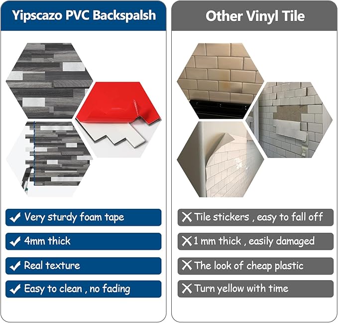 Yipscazo 5 Sheets Peel and Stick Stone Metal Tile Backsplash, Stick on Tiles for Backsplash Kitchen, Bathroom, Laundry Room, Camper, Fireplace (12'' X 12'', Black Wood Grain)