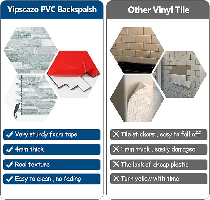 Yipscazo 5 Sheets Peel and Stick Stone Metal Tile Backsplash, Stick on Tiles for Backsplash Kitchen, Bathroom, Laundry Room, Camper, Fireplace (12'' X 12'', Polished Cyan)