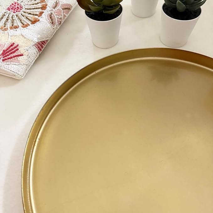 Enliven Gold Round Tray 12 Inch Brass Serving Platter | Hammered Metal Decorative Plate for Coffee Table, Bar, Kitchen, Bathroom & Display