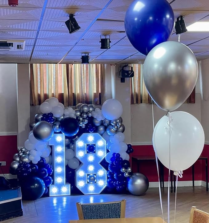 153Pcs Navy Blue and Silver Balloons Garland Arch Kit with Stars -22 18 12 10 5 inch Different Size Royal Blue White Silver Latex Balloon for Birthday Baby Shower Anniversary Party Decorations