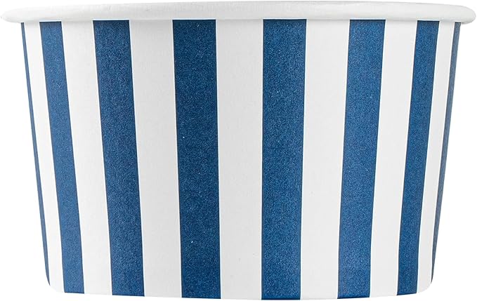 Coppetta 5 Ounce Dessert Cups, 200 Disposable Ice Cream Cups - Lids Sold Separately, Sturdy, Blue And White Paper FroYo Bowls, Striped, For Hot And Cold Foods, Perfect For Gelato - Restaurantware