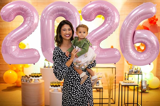 2026 Pink Foil Number Balloons for 2026 New Year Eve Festival Party Supplies Graduation Decorations