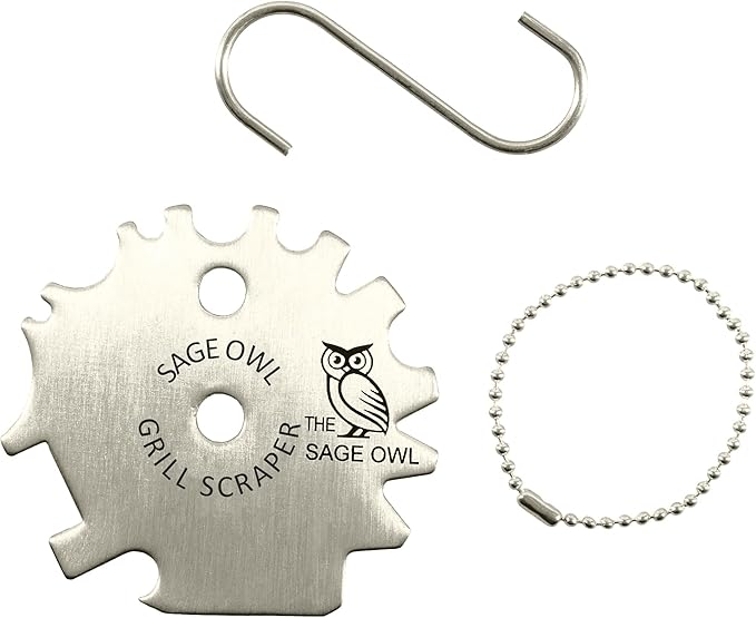 Sage Owl Bristle-Free Stainless Steel BBQ Grill Scraper – Safe Universal Grill Cleaner for Outdoor Grills, Smoker Accessories, Kitchen Gadgets, and Grilling Tools Cooking Stocking Stuffers for Men