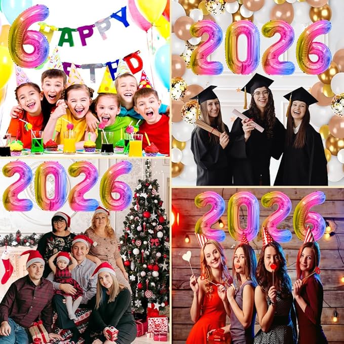 2026 Balloons, 2026 Number Balloons, 2026 Gradient Balloon, Foil Happy New Year Balloon for New Year Eve Party Supplies Graduation Decorations Anniversary Birthday Home Office Decorations, 16 Inch