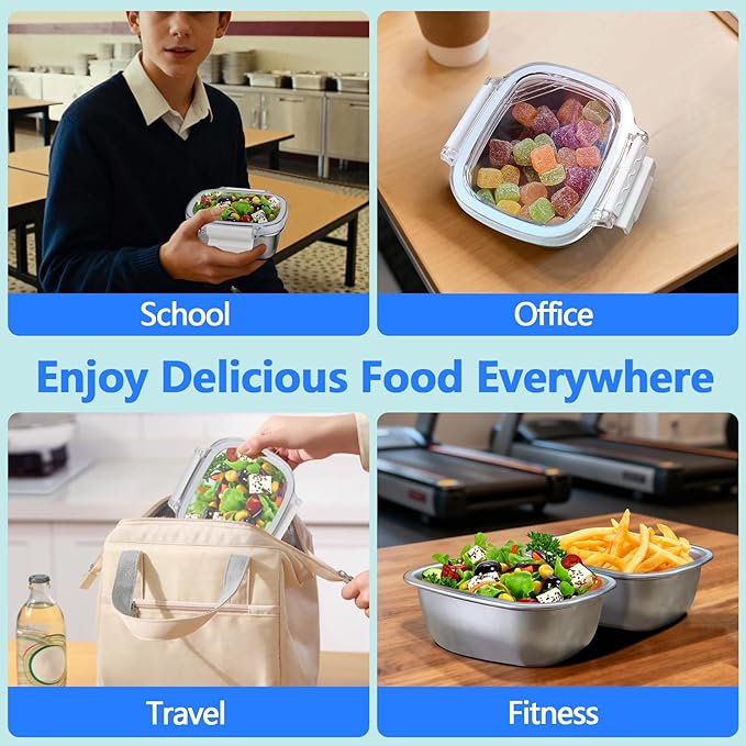 Stainless Steel Small Container with Lid - 5 Piece 8.5oz Reusable Stainless Steel Snack Containers, Leakproof Freezer Safe Metal Bento Box Fit for Portioning Snacks, Dips, and Condiments