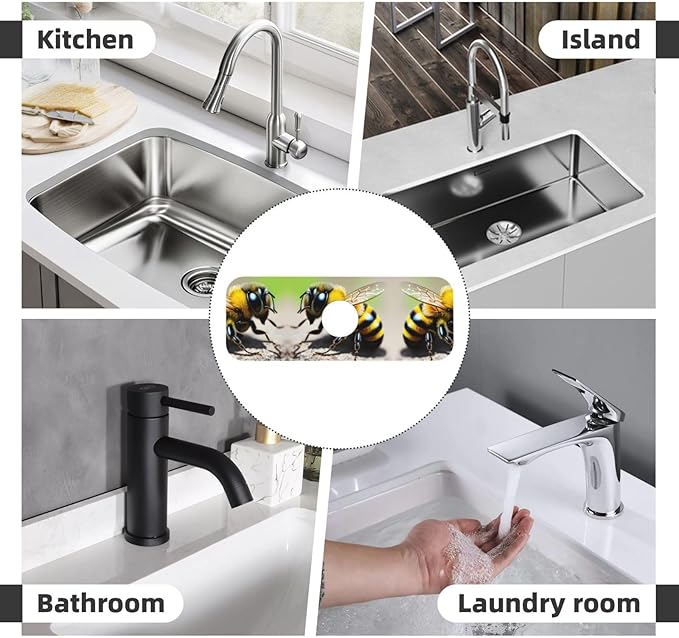 Cute Little bee Printed Faucet Absorbent mat, Suitable for bathrooms, Kitchens, and Other Sink Areas.