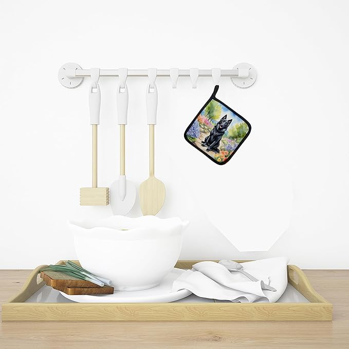 Caroline's Treasures Belgian Sheepdog Spring Path Pair of Pot Holders Kitchen Heat Resistant Pot Holders Sets Oven Hot Pads for Cooking Baking BBQ, 7 1/2 x 7 1/2