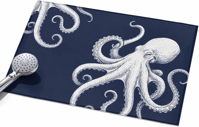 Area Rug 2x3ft, Underwater Ocean Giant Octopus Washable Rugs for Living Room Bedroom, Navy Blue White Marine Life Soft Non-Slip Area Rugs Rectangle Floor Carpet for Dining Room
