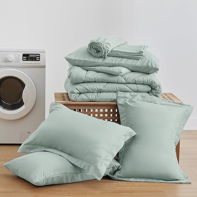 Love's cabin California King Comforter Set Aqua, 7 Pieces California King Bed in a Bag, All Season Bedding Sets with 1 Comforter, 1 Flat Sheet, 1 Fitted Sheet, 2 Pillowcase and 2 Pillow Sham | Soft, Breathable, Lightweight, Comfortable