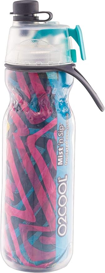 O2COOL Mist 'N Sip Misting Water Bottle 2-in-1 Mist And Sip Function With No Leak Pull Top Spout Reusable Sports Water Bottle - 20 oz (Artist)