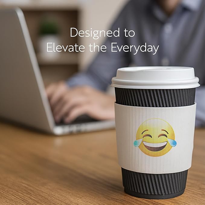 Restaurantware SLEEVES ONLY: Restpresso 5.1 x 2.8 Inch Coffee Cup Sleeves, 50 Corrugated Hot Cup Sleeves - Crying-Laughing Emoji, Heat-Tolerant, White Paper Disposable Coffee Sleeves