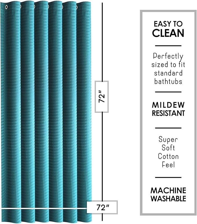 Clara Clark Teal Shower Curtain Set with Rugs - Bathroom Sets with Shower Curtain and Rugs, Fabric Shower Curtains and 2 Bath Mats, Modern Bathroom Shower and Curtain Sets for Tub Or Stall