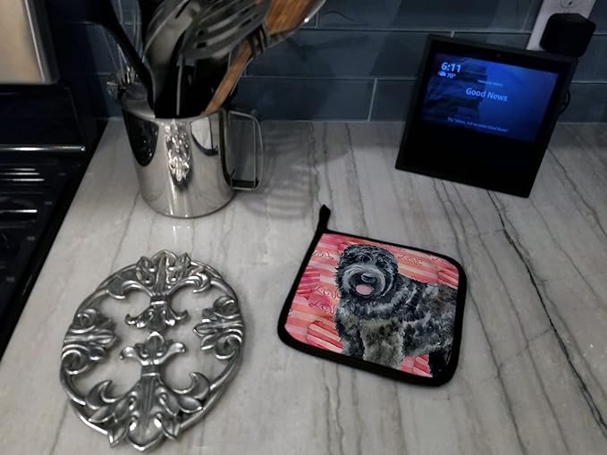 Caroline's Treasures BB9764PTHD Black Russian Terrier Love Pair of Pot Holders, Red Kitchen Heat Resistant Pot Holders Sets Oven Hot Pads for Cooking Baking BBQ, 7 1/2 x 7 1/2