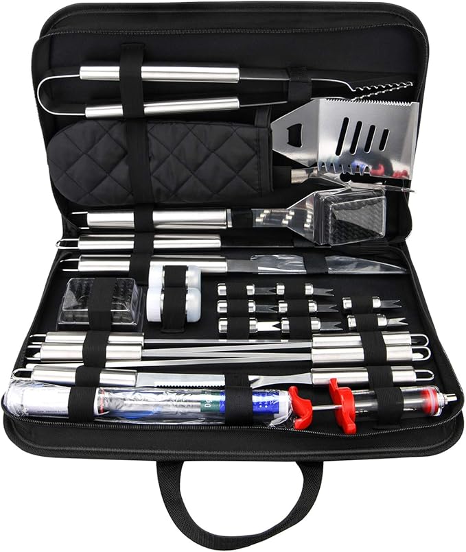 27 Pcs Grill Utensils Set for Outdoor Grill – Stainless Steel BBQ Tools Grilling Tools Set, Organized in Case with Thermometer, Injector & More – Complete Kit for Cooking, Camping & Backyard Barbeque