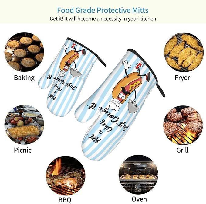 Oven Mitts of 2-Pack Set, Not A Chef Just Gougle It, Funny Kitchen Gloves Heat Resistant Non-Slip Kitchen Mitts Safe Cooking Baking Grilling