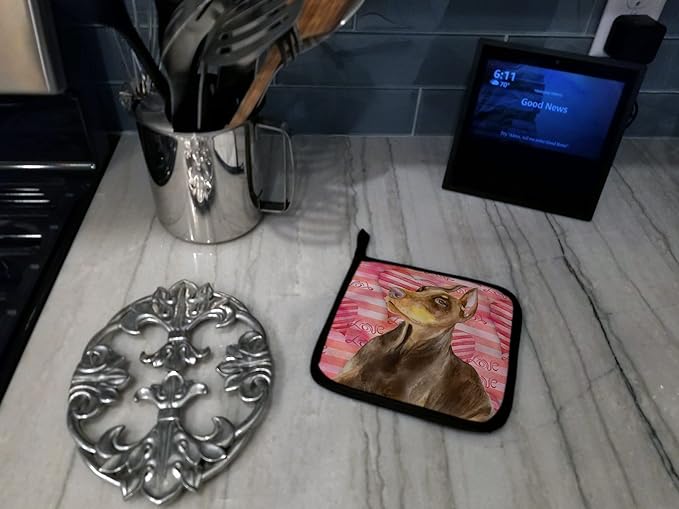 Caroline's Treasures BB9796PTHD Doberman Pinscher Love Pair of Pot Holders, Red Kitchen Heat Resistant Pot Holders Sets Oven Hot Pads for Cooking Baking BBQ, 7 1/2 x 7 1/2