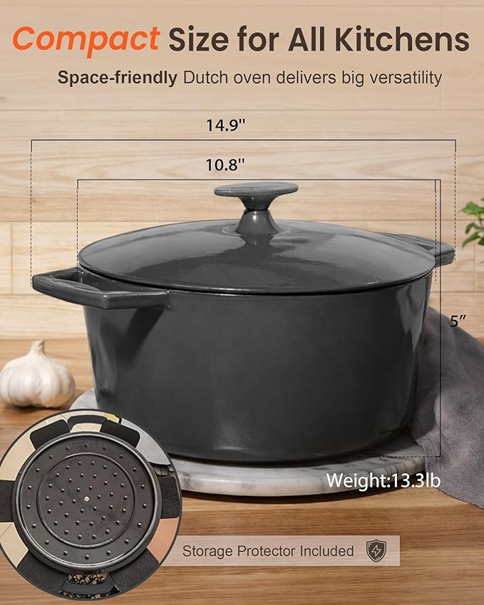 Nuwave 6QT LUX Healthy Enameled Cast Iron Dutch Oven Pot with Lid, Heavy Duty 7-Layer Enamel, Enhanced Rust Protection, Dual Handles, Oven Safe to 500°F for Sourdough Bread Baking, Braise, Stew, Roast