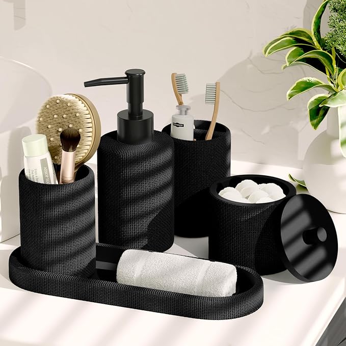 Clara Clark Black Bathroom Set - Bathroom Sets with Shower Curtain and Rugs, 21PC Bathroom Accessory Set, Shower Curtain Set with Soap Dispenser & Toothbrush Holder