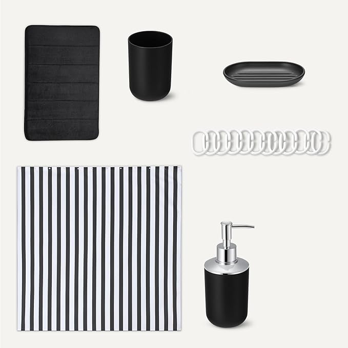 Amazon Basics Complete 18-Piece Bathroom Set with Shower Curtain, Bath Mat and Accessories, 72 x 72 inch, White
