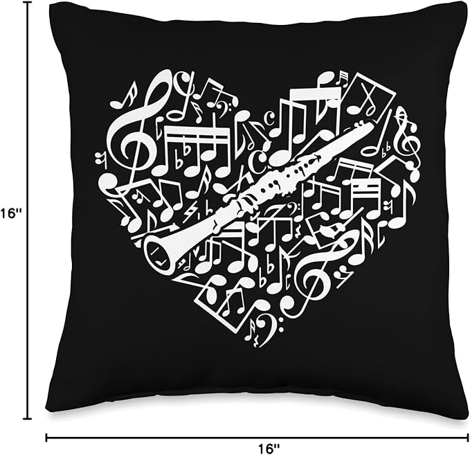 Heart Sheet Music Clarinet Throw Pillow
