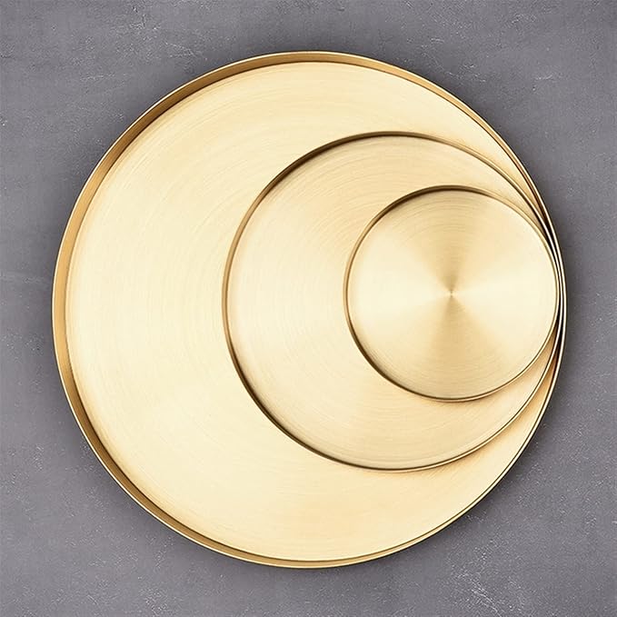 Food Tray Kitchen Stainless Steel Storage Tray Decorative Trays Organizer Jewelry Display Plate Round Shape Gold Tray Kitchen Storage (Size : Medium) (Gold Medium)