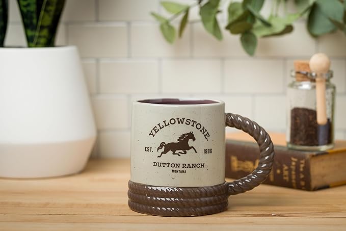 Silver Buffalo Yellowstone Dutton Ranch Montana Rope Ceramic 3D Sculpted Mug, 20 Ounces