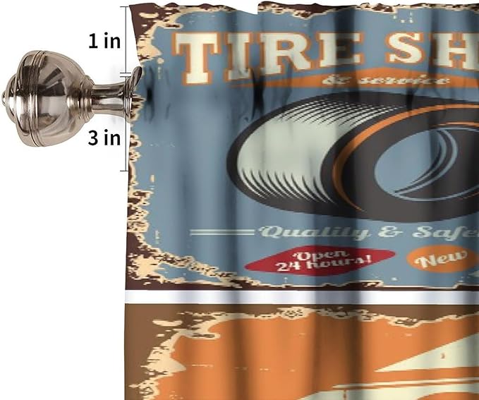1950s Valance Curtain Vintage Car Metal Signs Automobile Advertising Repair Vehicle Garage Servicing Windows Curtain Valance for Kitchen Bedroom Bathroom Decor with Rod Pocket, 1 Panel 54X18 Inches