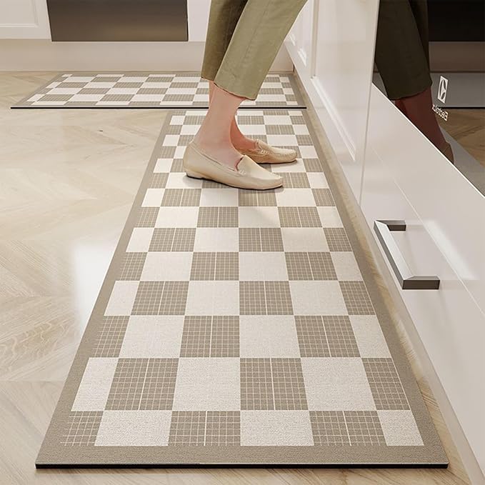 Modern Abstract Kitchen Floor Rugs, Cushioned Anti Fatigue Entryway Mats, Waterproof Runner for Bedroom Sink Office(Plaid,40 * 60cm)