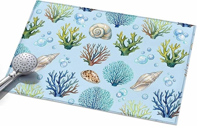 Area Rug 2x3ft, Coastal Shell Coral Bubble Washable Rugs for Living Room Bedroom, Nautical Ocean Blue Underwater Scene Soft Non-Slip Area Rugs Rectangle Floor Carpet for Dining Room
