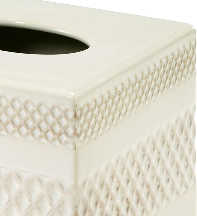 Nicole Miller – Tissue Box Cover, Glossy Embossed Trellis Ceramic with Reactive Glaze, Classic Home Decor – Perfect for Bathrooms, Bedrooms, Kitchens or Offices (Lyra)