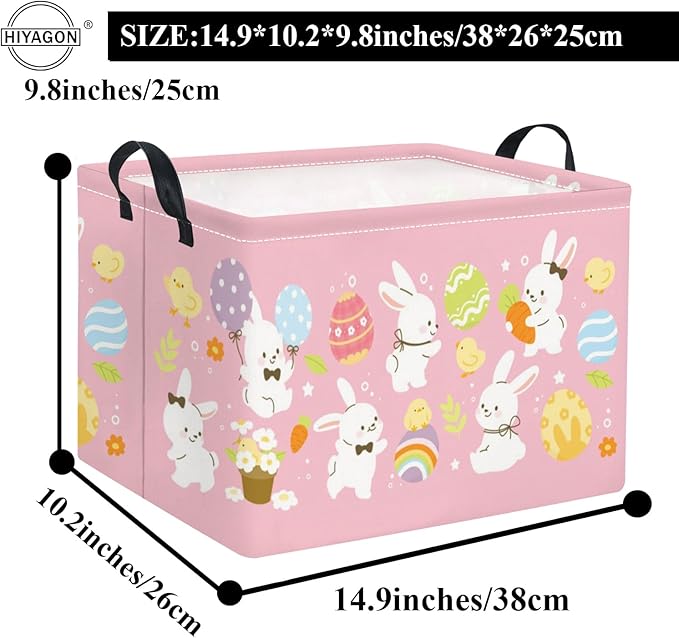 HIYAGON Rectangular Easter Basket Nursery Basket for Boys Bunny Room Decor Cute Toy Storage Organizer Bins Bedroom(Cute Easter Bunny)