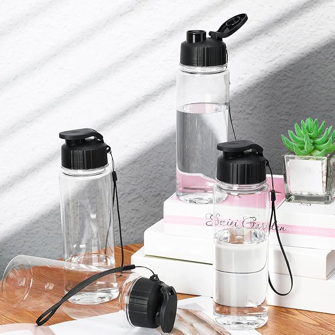 Mifoci 20 Pieces Water Bottle Bulk 17 oz Plastic Water Bottles Bulk Gym Sports Adults Reusable Large Bottles with Leak Proof Flip Top for Party Outdoor (Black)