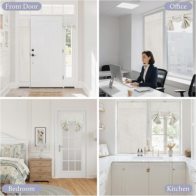 RYB HOME 100% Blackout Door Window Curtains, Natural Linen Blended Privacy French Door Blinds Thermal Insulated Room Darkening Window Shades, W26 x L69 inch, 1 Panel