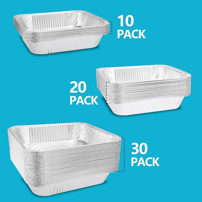 9x13 Thickened Aluminum Foil Pans, 10Pack Extra Deep Disposable Aluminum Pans for Roasting, Baking, Cooking, Food Prep, Chafing, Steam Table, Oven, Cake, and Party Catering.