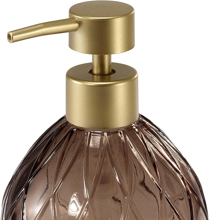 Nicole Miller – Lotion Pump, Embossed Glass with Matte Gold-Tone Pump, Soap or Lotion Dispenser for Bathroom, Kitchen or Vanity (Bijou Brown)