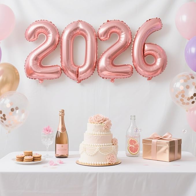 2026 Rose Gold Foil Numbers Balloons(40 Inch) Happy New Years Eve Party Supplies 2026 New Year Graduation Balloons Decorations 20 26 Signs Props Birthday Anniversary Wedding Festival Ornament Decor